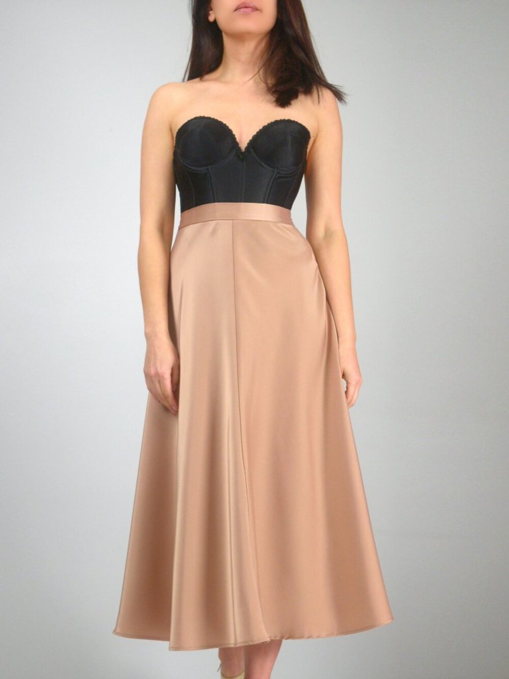Banana Republic Beige Satin Slip Skirt, Draped Midi Skirt, sz 6